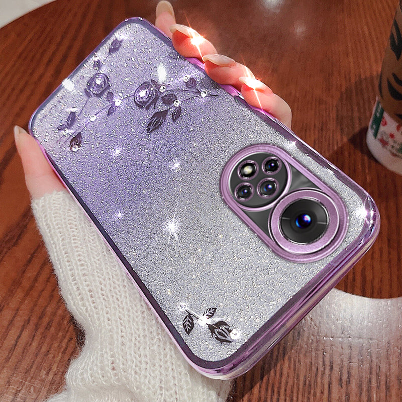 For Huawei nova 9 Anti-Scratch Rhinestone Design Phone Shell Case Flower Pattern Decor Glitter Powder Soft TPU Cell Phone Cover For Huawei nova 9 Anti-Scratch Rhinestone Design Phone Shell Case Flower Pattern Decor Glitter Powder Soft TPU Cell Phone Cover